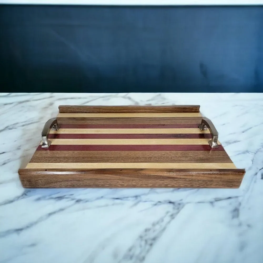Handmade Rustic Charcuterie Cutting Board  with Handles Purple Heart White Oak